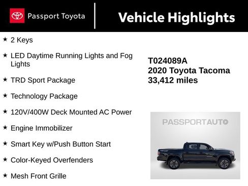Certified 2020 Toyota Tacoma TRD Sport w/ Technology Package AWD/4WD image 16