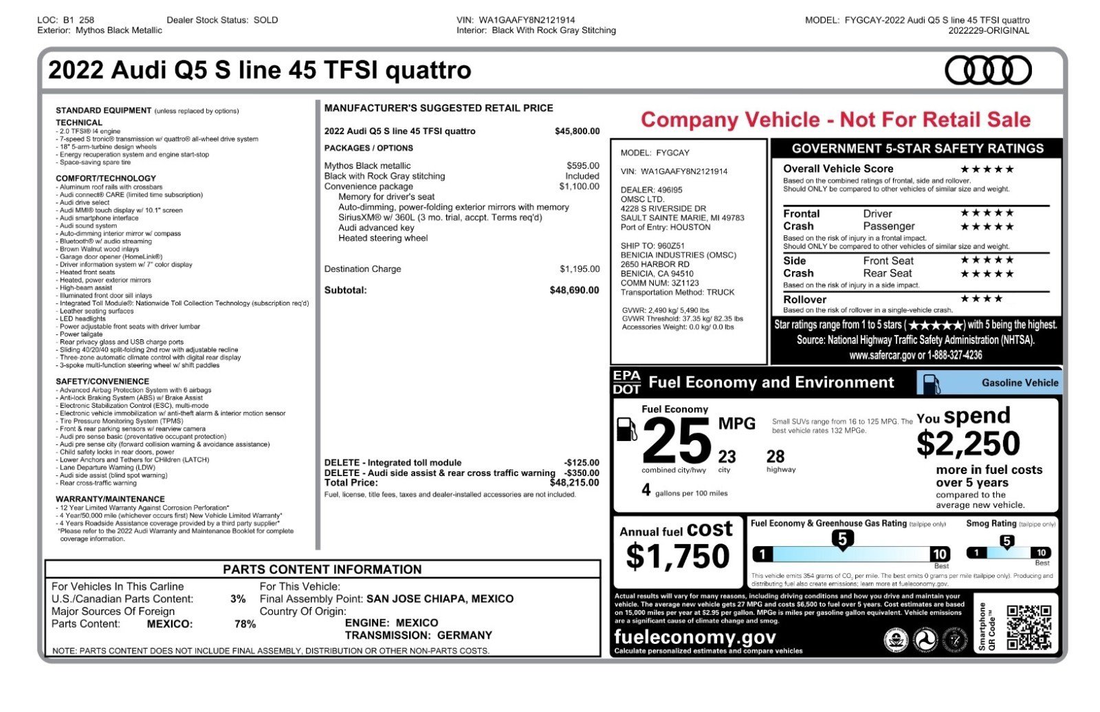 Used 2022 Audi Q5 2.0T Premium w/ Convenience Package AWD/4WD image 2