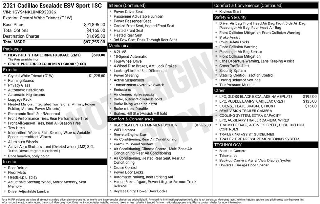 Used 2021 Cadillac Escalade ESV Sport w/ Heavy-Duty Trailer Package AWD/4WD image 2