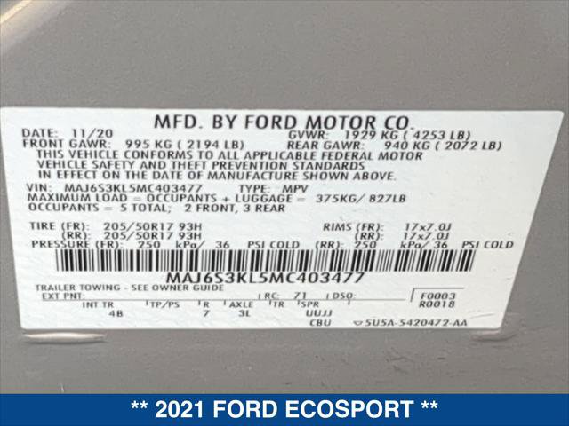 Certified 2021 Ford EcoSport Titanium AWD/4WD image 24