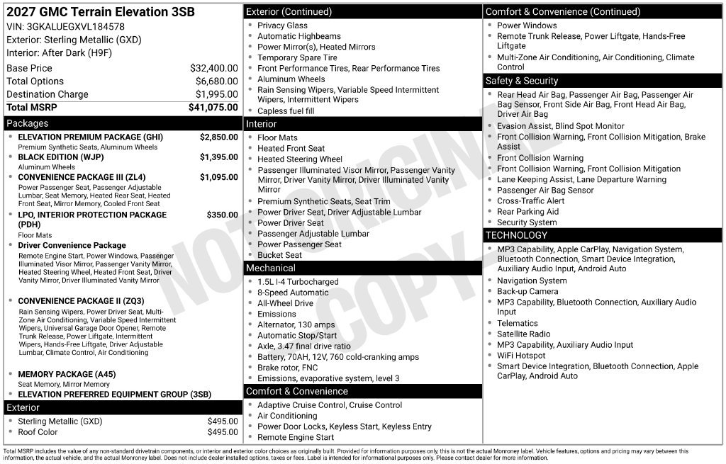 New 2027 GMC Terrain Elevation w/ Elevation Premium Package AWD/4WD image 44