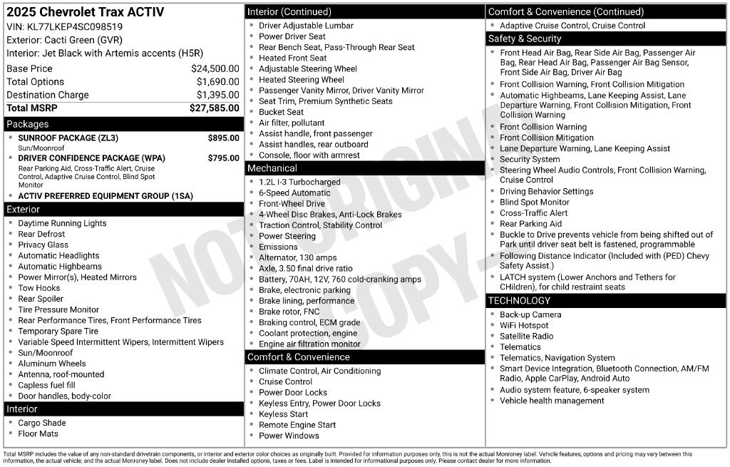 Used 2025 Chevrolet Trax ACTIV w/ Sunroof Package FWD image 3
