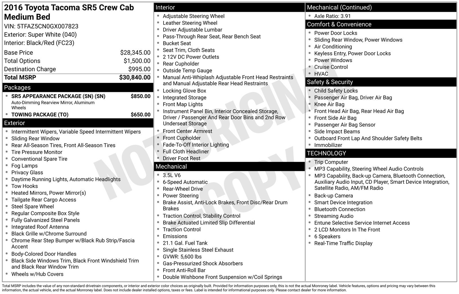 Used 2016 Toyota Tacoma SR5 w/ SR5 Appearance Package (SN) RWD image 32