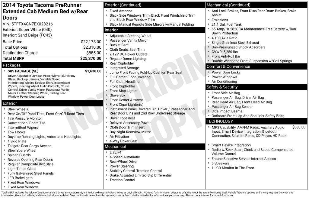Used 2014 Toyota Tacoma PreRunner w/ SR5 Package RWD image 2
