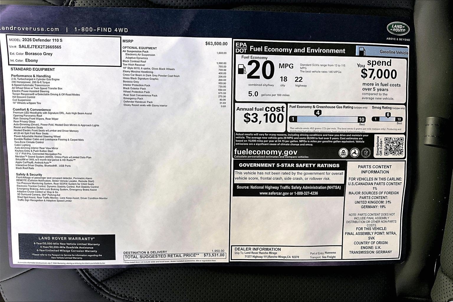 New 2026 Land Rover Defender 110 S AWD/4WD image 14