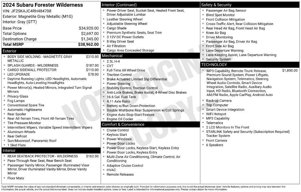 Certified 2024 Subaru Forester Wilderness AWD/4WD image 34