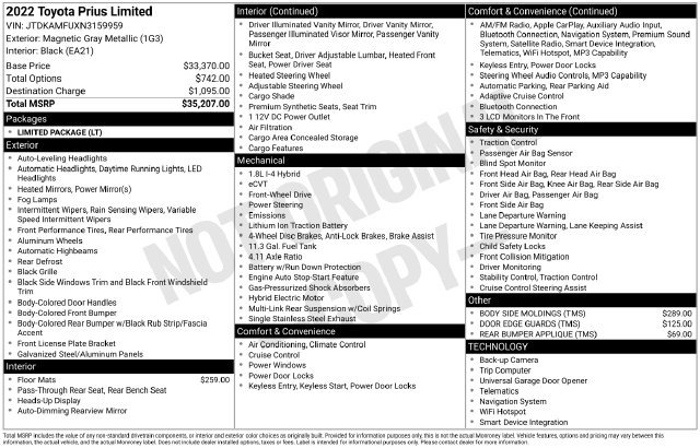 Certified 2022 Toyota Prius Limited FWD image 19