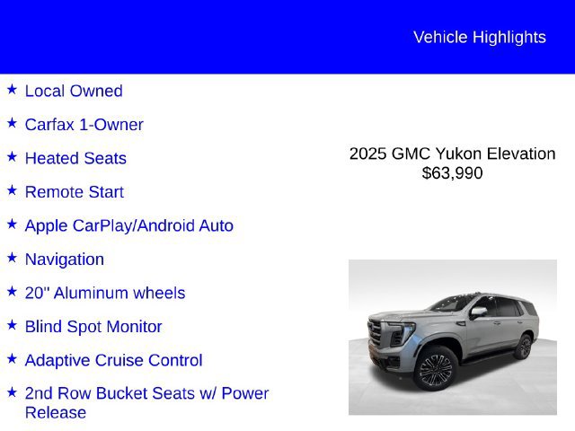 Used 2025 GMC Yukon Elevation w/ LPO, Elevation Black Package AWD/4WD image 2