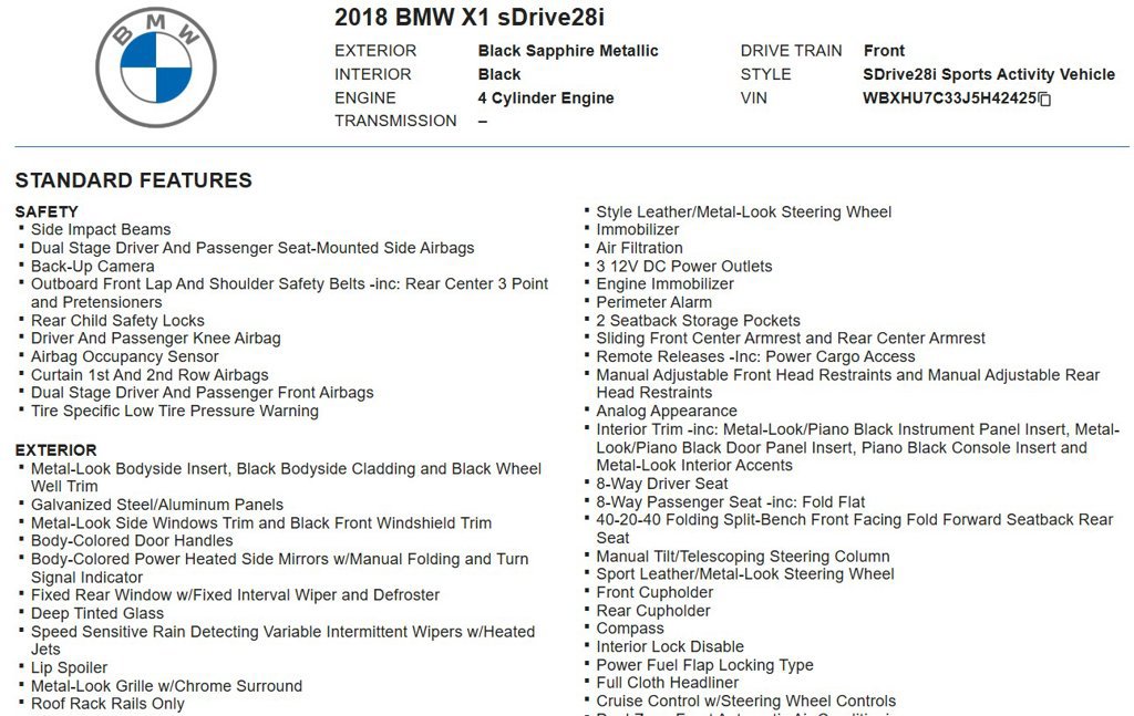 Used 2018 BMW X1 sDrive28i w/ Convenience Package FWD image 16