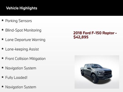 Used 2018 Ford F150 Raptor w/ Equipment Group 802A Luxury AWD/4WD image 62