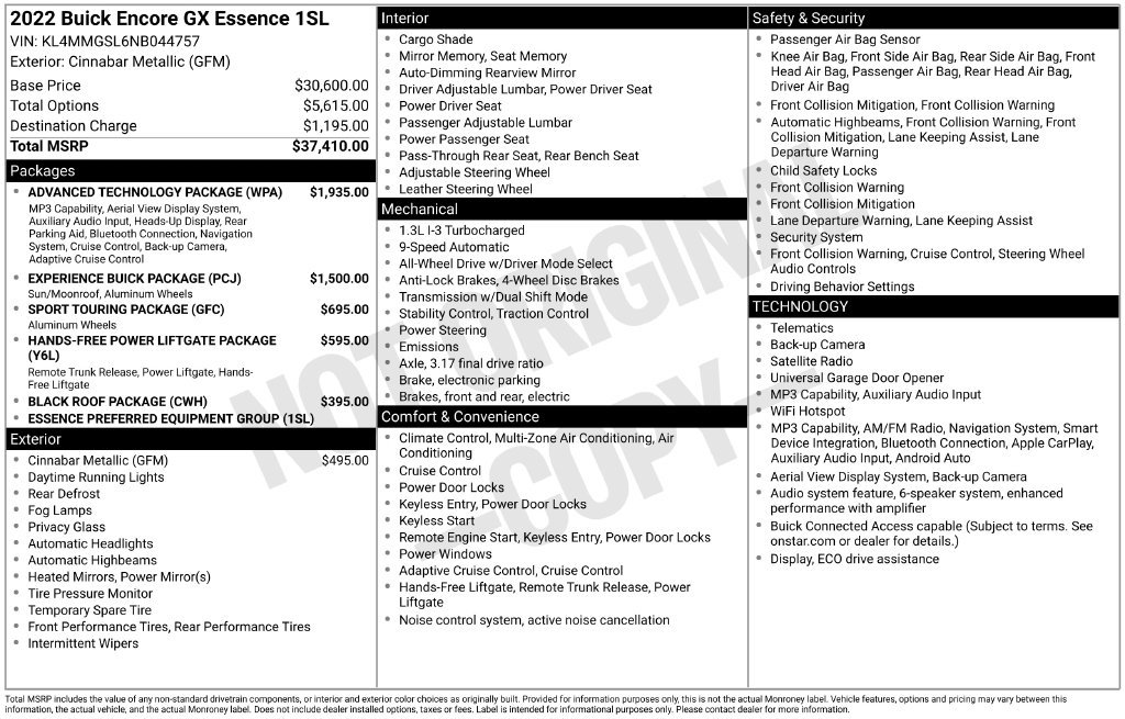 Used 2022 Buick Encore GX Essence w/ Advanced Technology Package AWD/4WD image 1