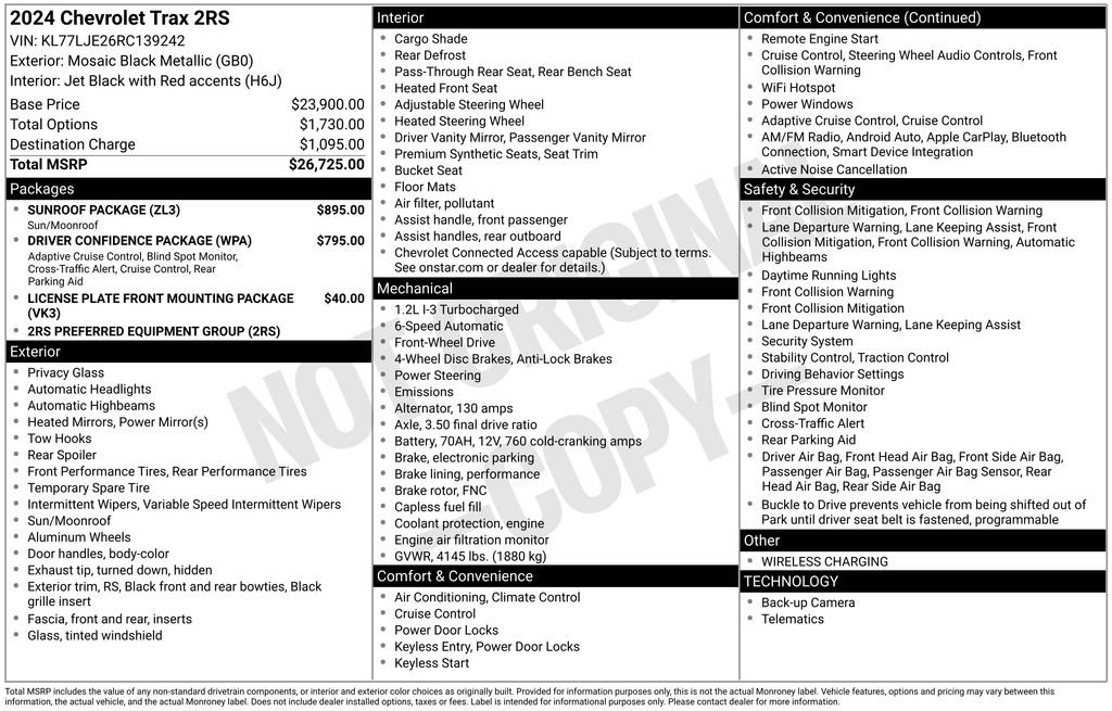 Used 2024 Chevrolet Trax RS w/ Sunroof Package FWD image 6