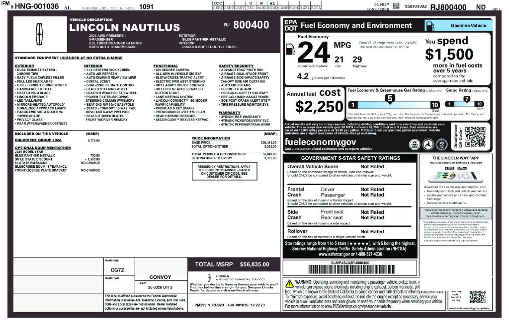 Used 2024 Lincoln Nautilus Premier w/ Equipment Group 102A AWD/4WD image 1