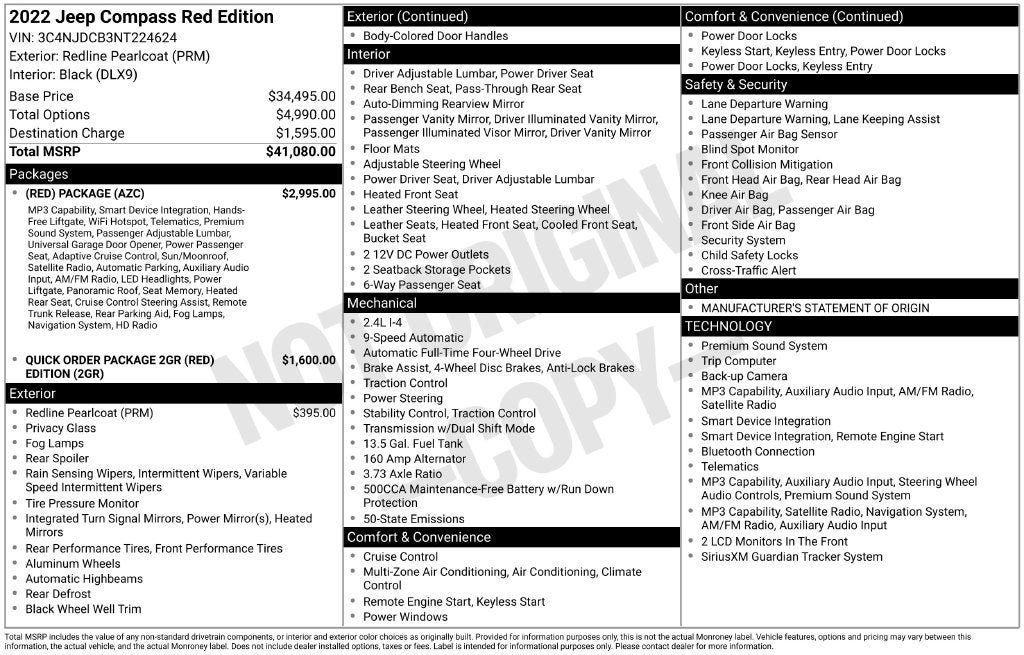 Certified 2022 Jeep Compass Limited w/ (RED) Package AWD/4WD image 37