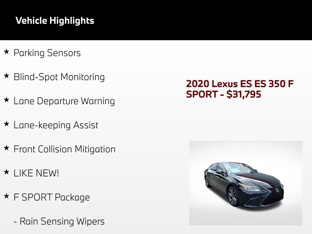 Used 2020 Lexus ES 350 F Sport w/ Accessory Package FWD image 75