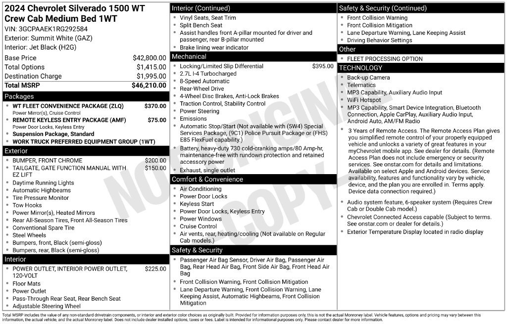 Used 2024 Chevrolet Silverado 1500 W/T w/ WT Fleet Convenience Package RWD image 40