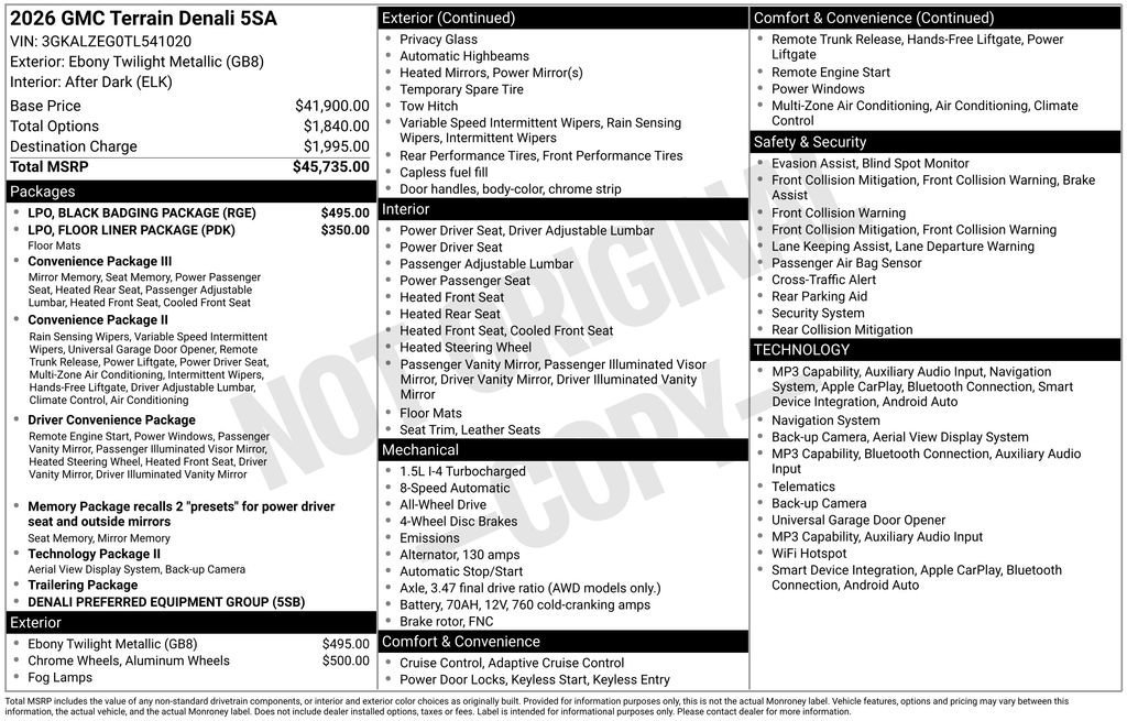 New 2026 GMC Terrain Denali w/ LPO, Black Badging Package AWD/4WD image 4