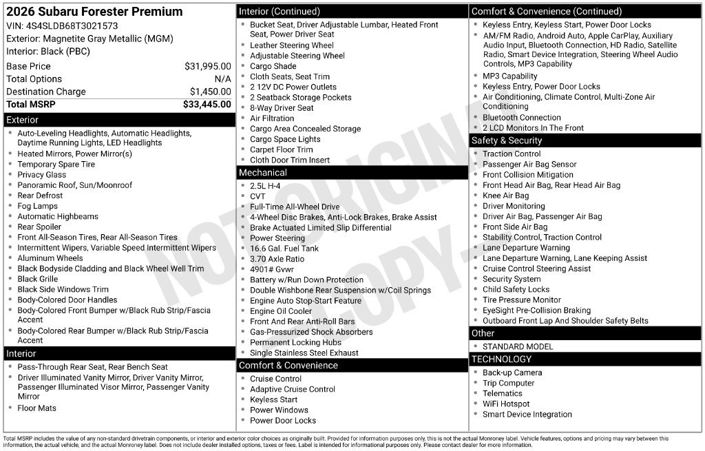 Certified 2026 Subaru Forester Premium AWD/4WD image 37