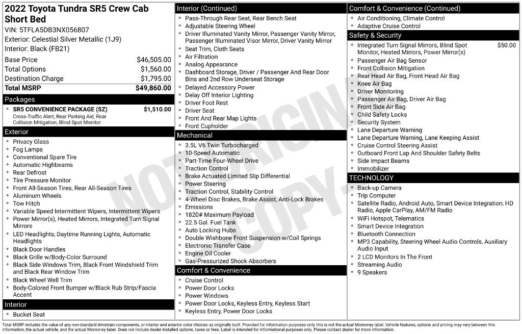 Used 2022 Toyota Tundra SR5 w/ SR5 Convenience Package AWD/4WD image 15