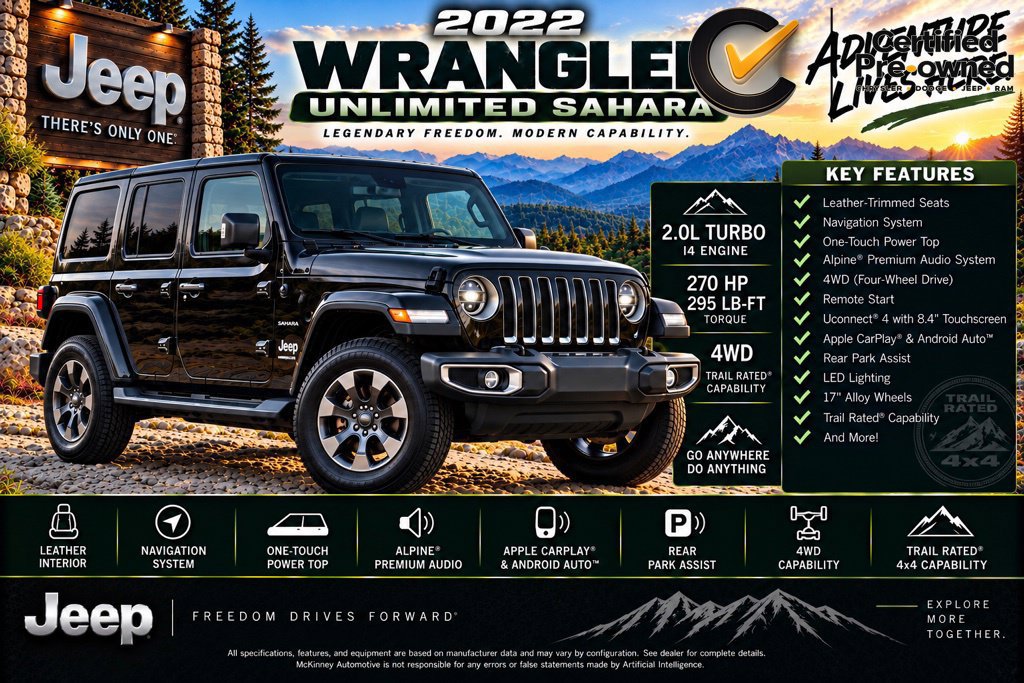 Certified 2022 Jeep Wrangler Unlimited Sahara AWD/4WD image 2