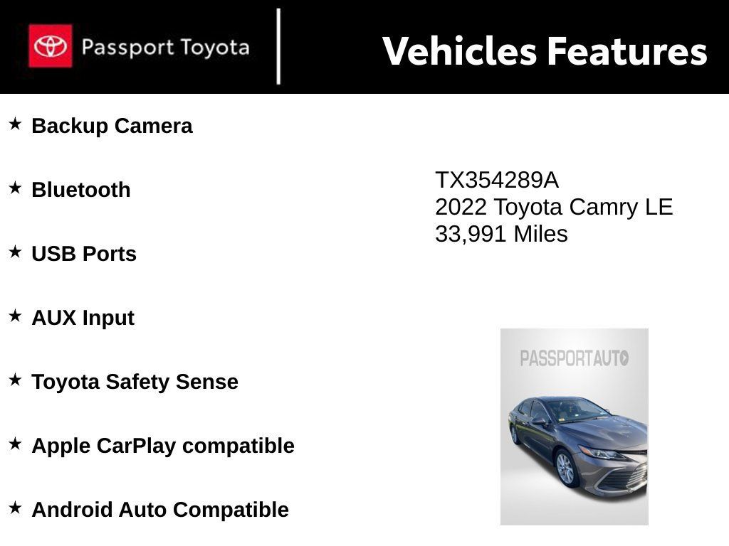 Used 2022 Toyota Camry LE FWD image 9