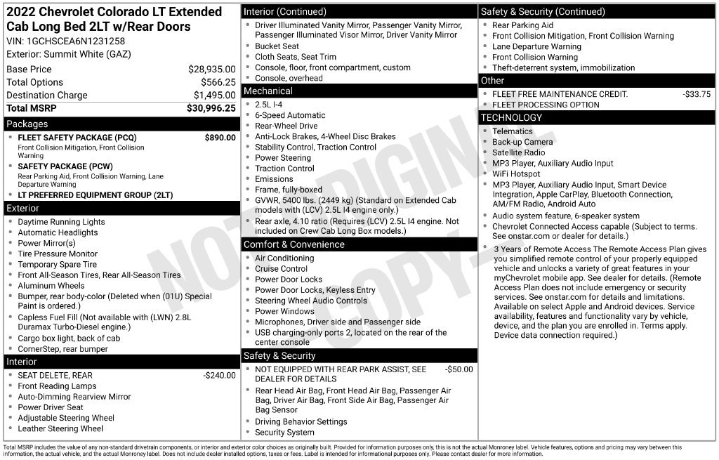 Used 2022 Chevrolet Colorado LT w/ Fleet Safety Package RWD image 25