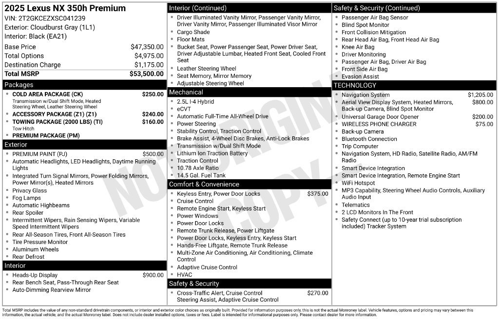 Used 2025 Lexus NX 350h AWD w/ Cold Area Package image 7