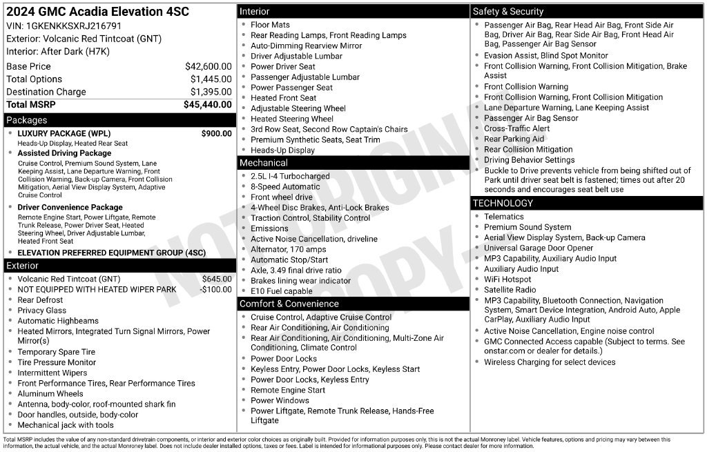 Used 2024 GMC Acadia Elevation w/ Luxury Package FWD image 20