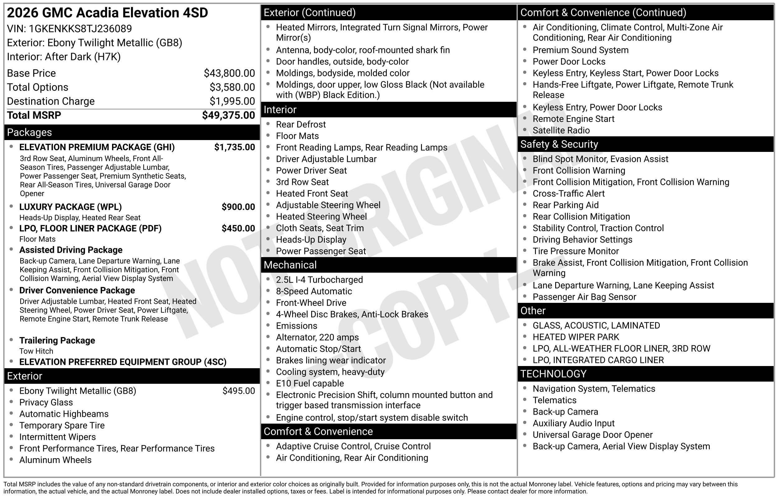 New 2026 GMC Acadia Elevation w/ Elevation Premium Package FWD image 46