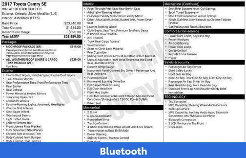 Used 2017 Toyota Camry SE w/ Moonroof Package FWD image 8