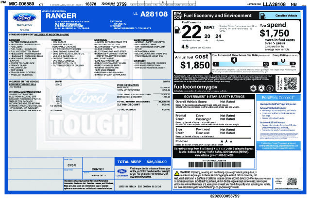 Used 2020 Ford Ranger XLT w/ Equipment Group 301A Mid AWD/4WD image 40