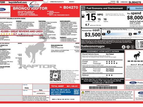 New 2025 Ford Bronco Raptor w/ Interior Carbon Fiber Pack AWD/4WD image 3