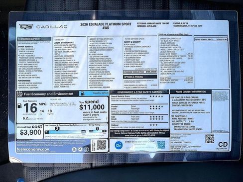 New 2026 Cadillac Escalade Platinum Sport w/ LPO, ONYX Package AWD/4WD image 13