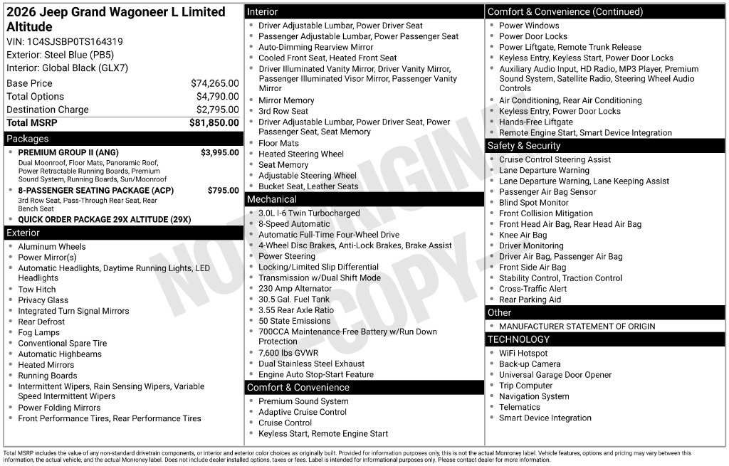 New 2026 Jeep Grand Wagoneer L Limited w/ Premium Group II AWD/4WD image 5