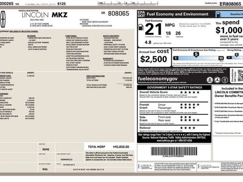 Used 2014 Lincoln MKZ AWD w/ Equipment Group 102A Reserve image 5