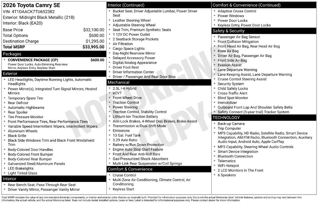 Used 2026 Toyota Camry SE w/ Convenience Package FWD image 5