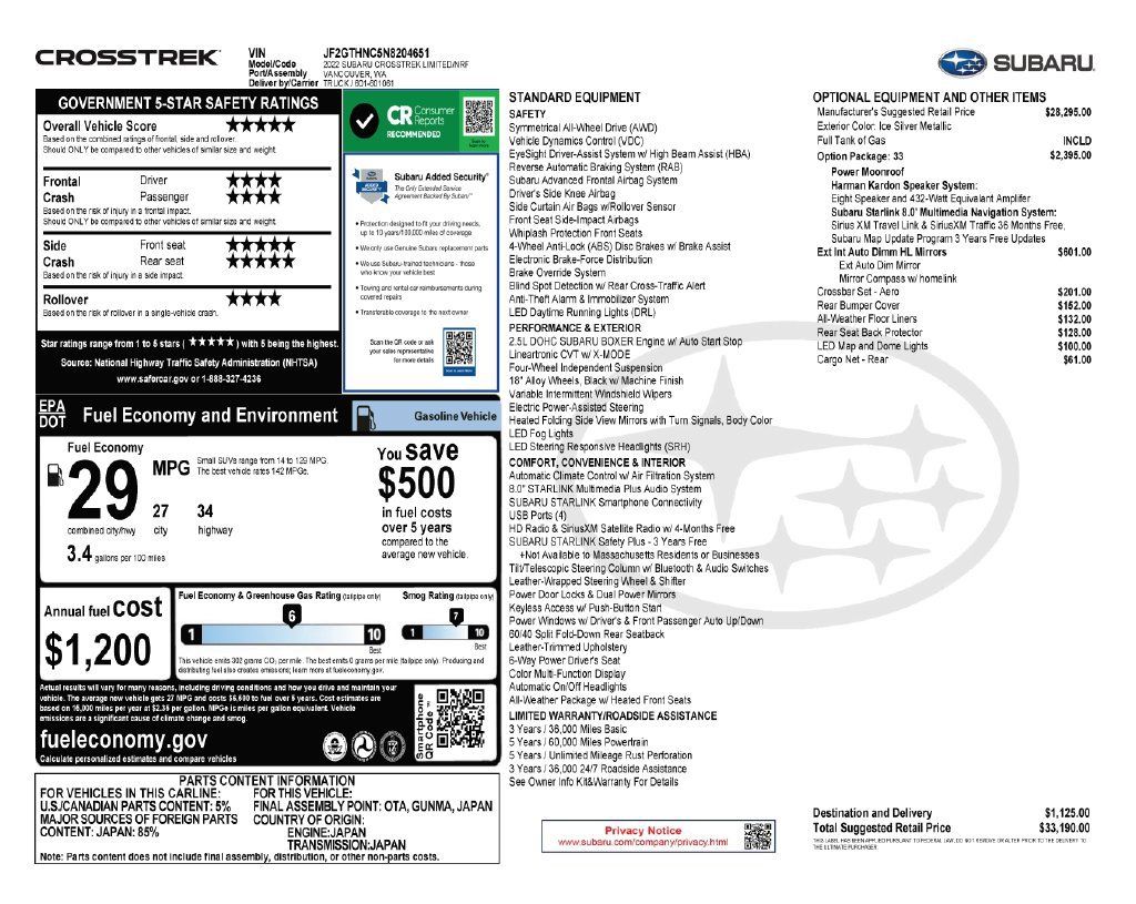 Used 2022 Subaru Crosstrek 2.5i Limited w/ Moonroof Package 2 AWD/4WD image 3