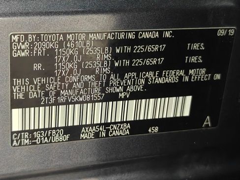 Used 2019 Toyota RAV4 LE w/ All Weather Liner Package AWD/4WD image 50