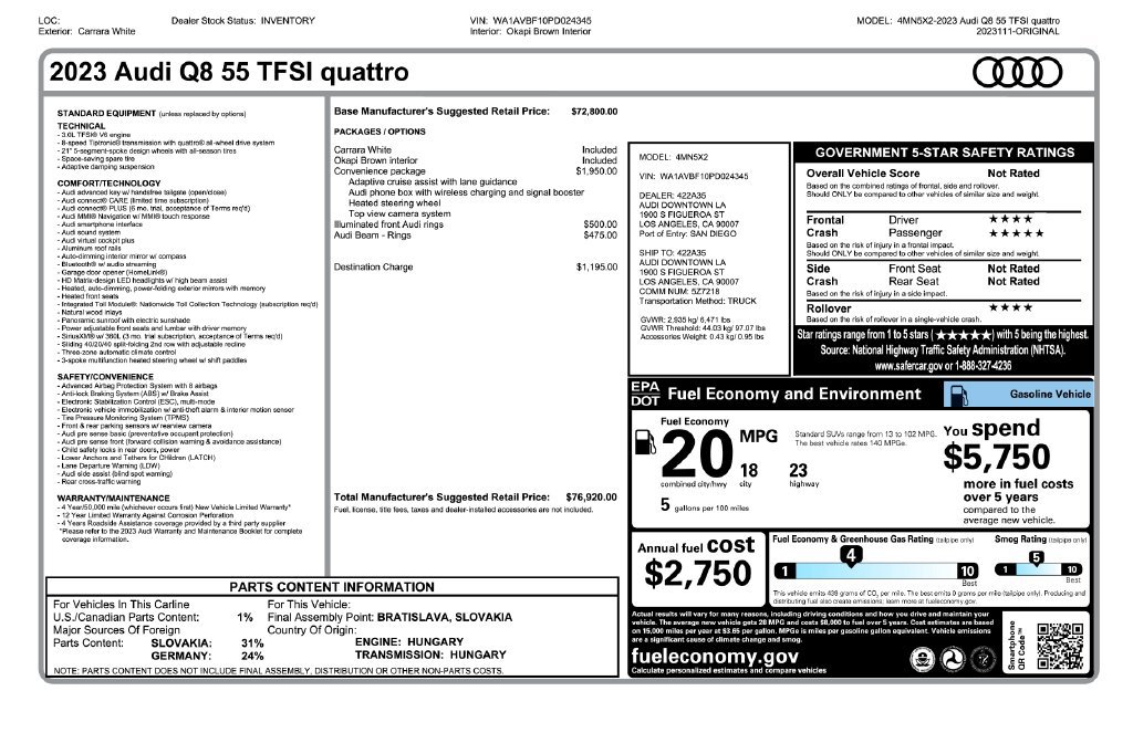 Used 2023 Audi Q8 Premium w/ Convenience Package AWD/4WD image 4