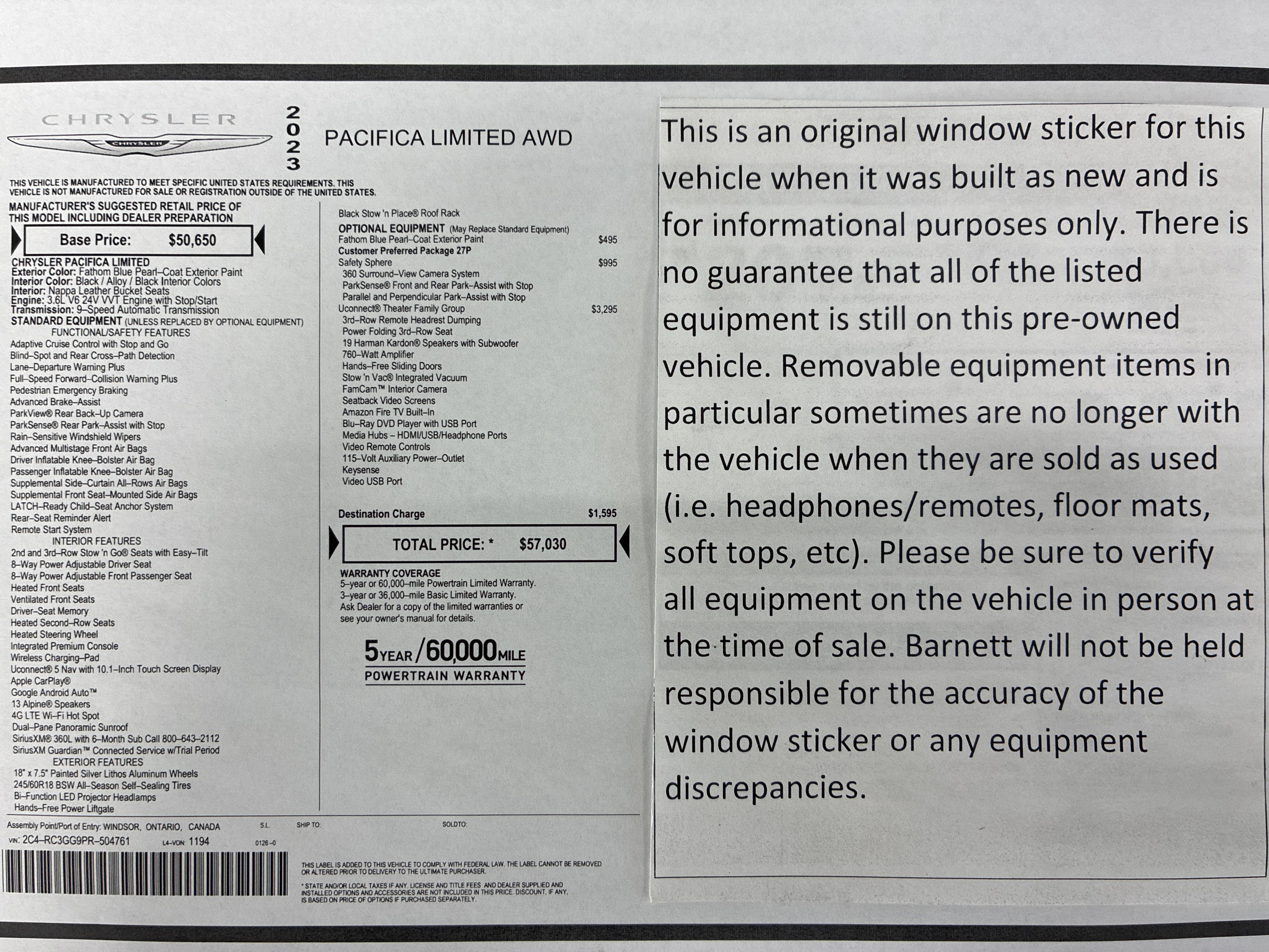 Certified 2023 Chrysler Pacifica Limited w/ Uconnect Theater Family Group AWD/4WD image 2
