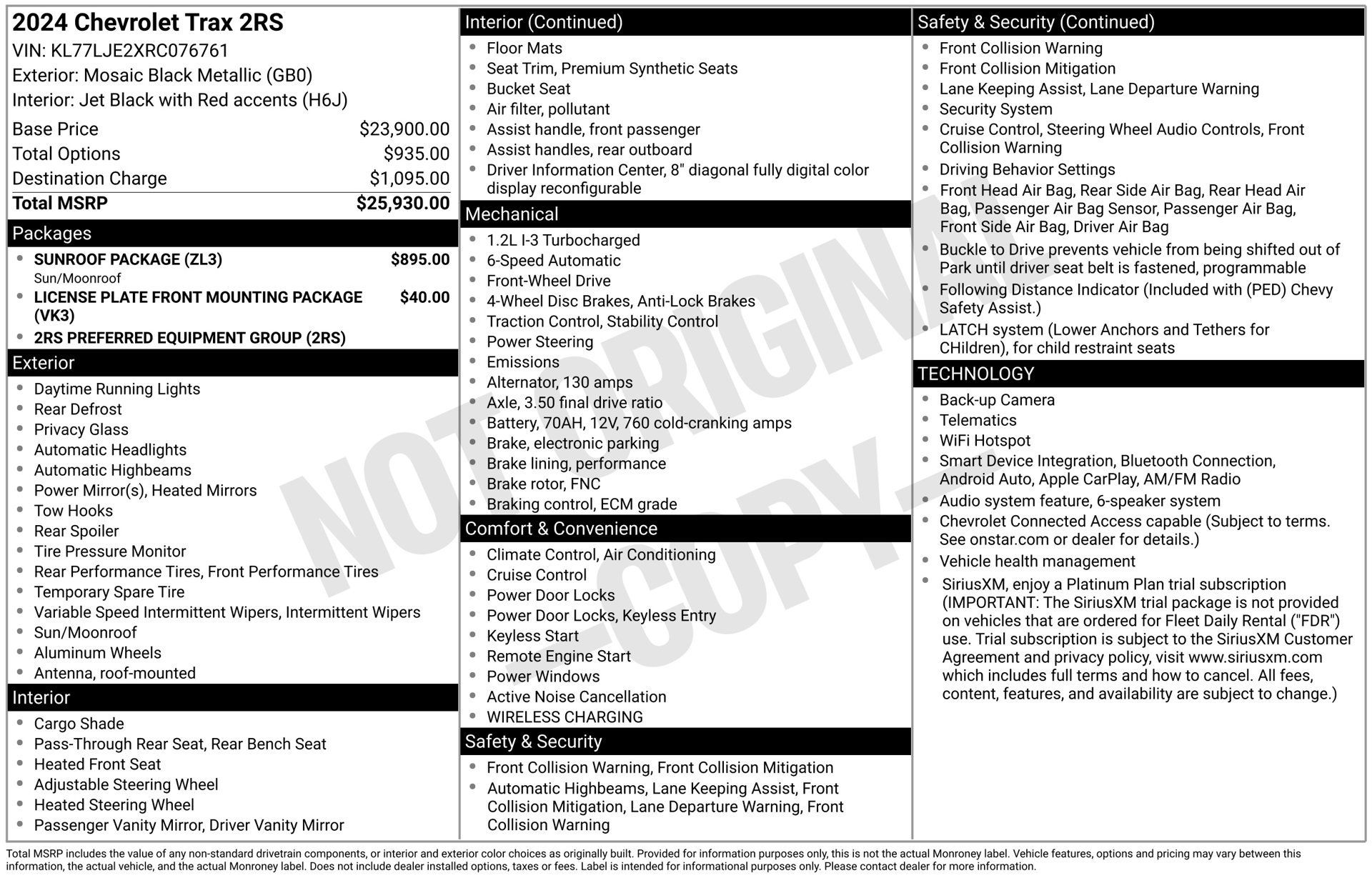 Used 2024 Chevrolet Trax RS w/ Sunroof Package FWD image 4