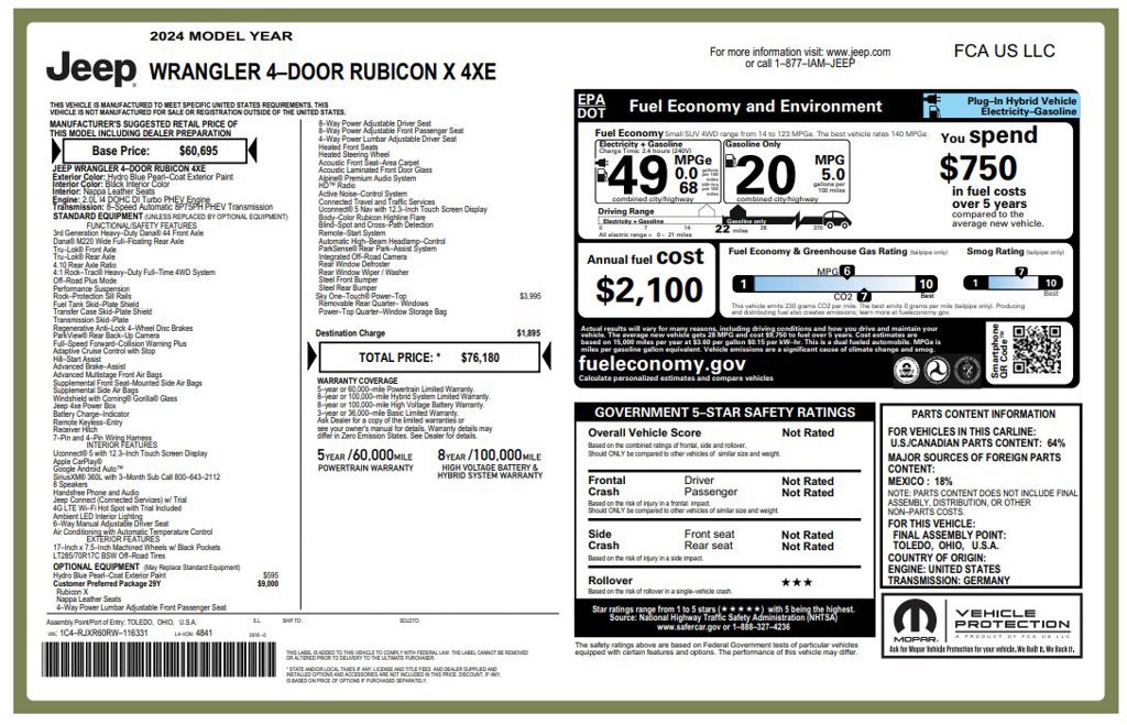 Used 2024 Jeep Wrangler Unlimited Rubicon 4xe AWD/4WD image 3