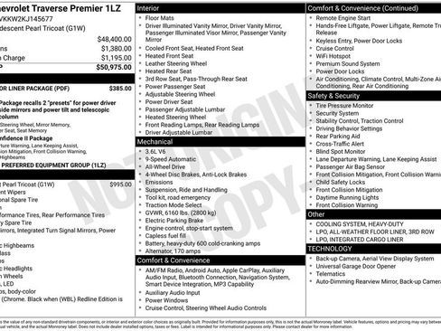 Used 2019 Chevrolet Traverse Premier w/ LPO, Floor Liner Package AWD/4WD image 42