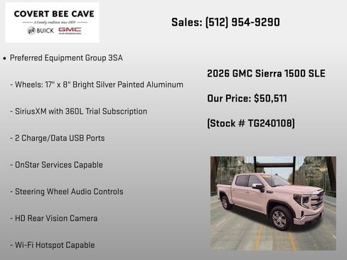 New 2026 GMC Sierra 1500 SLE w/ Preferred Package RWD image 18