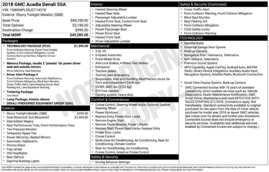 Used 2018 GMC Acadia Denali w/ Technology Package FWD image 1