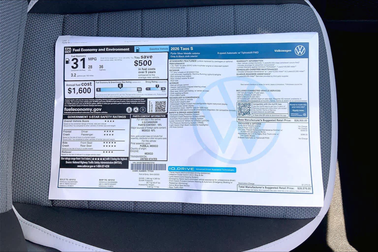 New 2026 Volkswagen Taos S FWD image 23