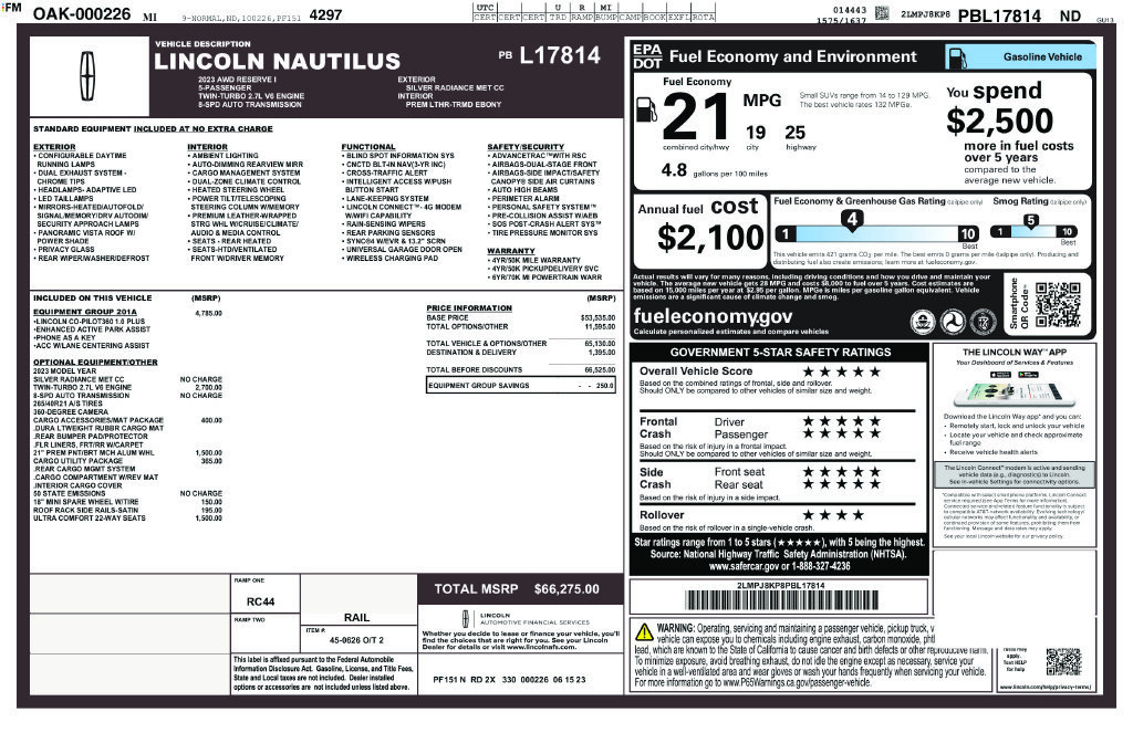 Certified 2023 Lincoln Nautilus Reserve w/ Equipment Group 201A AWD/4WD image 13