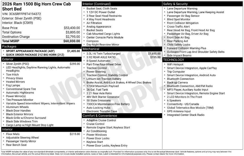 New 2026 RAM 1500 Big Horn w/ Sport Appearance Package AWD/4WD image 5
