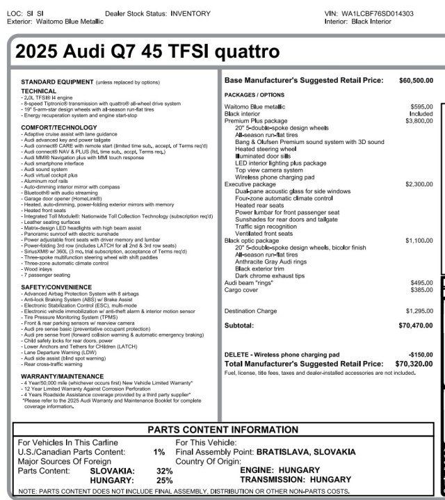 Used 2025 Audi Q7 2.0T Premium Plus w/ Premium Plus Package AWD/4WD image 63