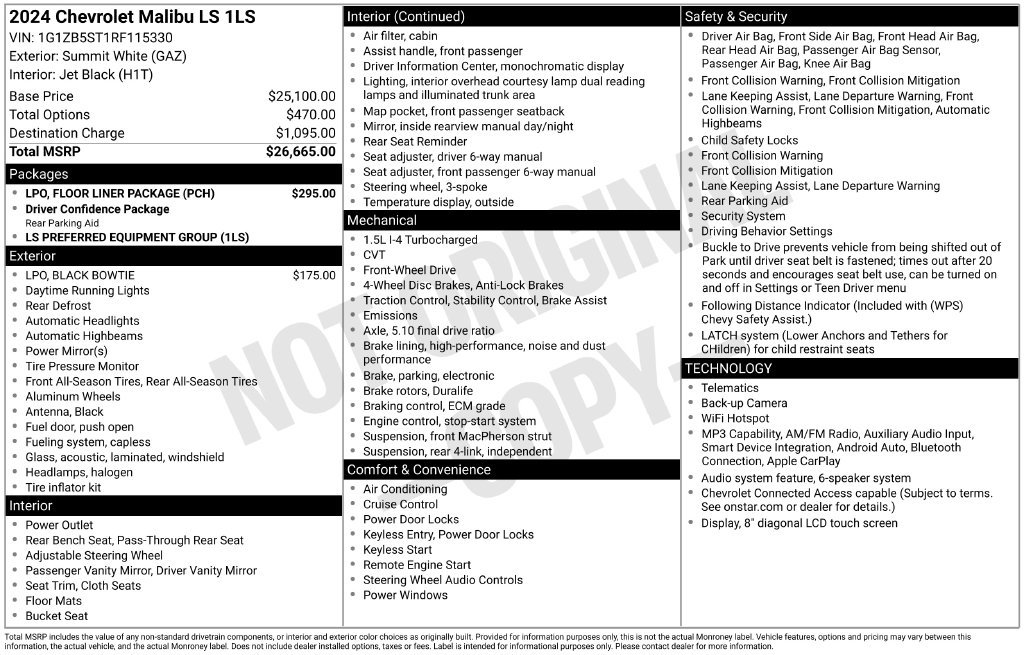 Used 2024 Chevrolet Malibu LS w/ LPO, Floor Liner Package FWD image 55